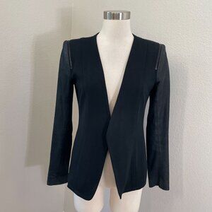 Theory Womens Small Yaisa Classical Black Open Front Blazer Jacket Zipper Accent